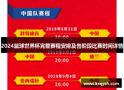 2024篮球世界杯完整赛程安排及各阶段比赛时间详情