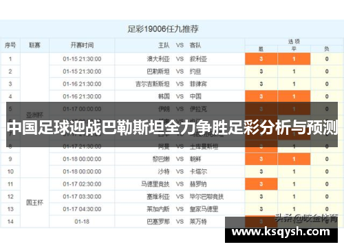 中国足球迎战巴勒斯坦全力争胜足彩分析与预测